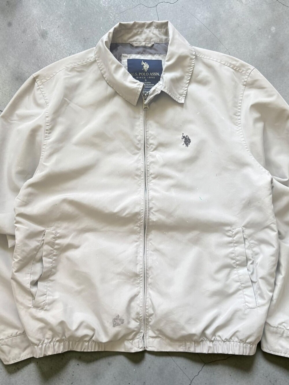 Vintage U.S POLO ASSN Beige Harrington Bomber Jacket Size Mens Small Fill Zip